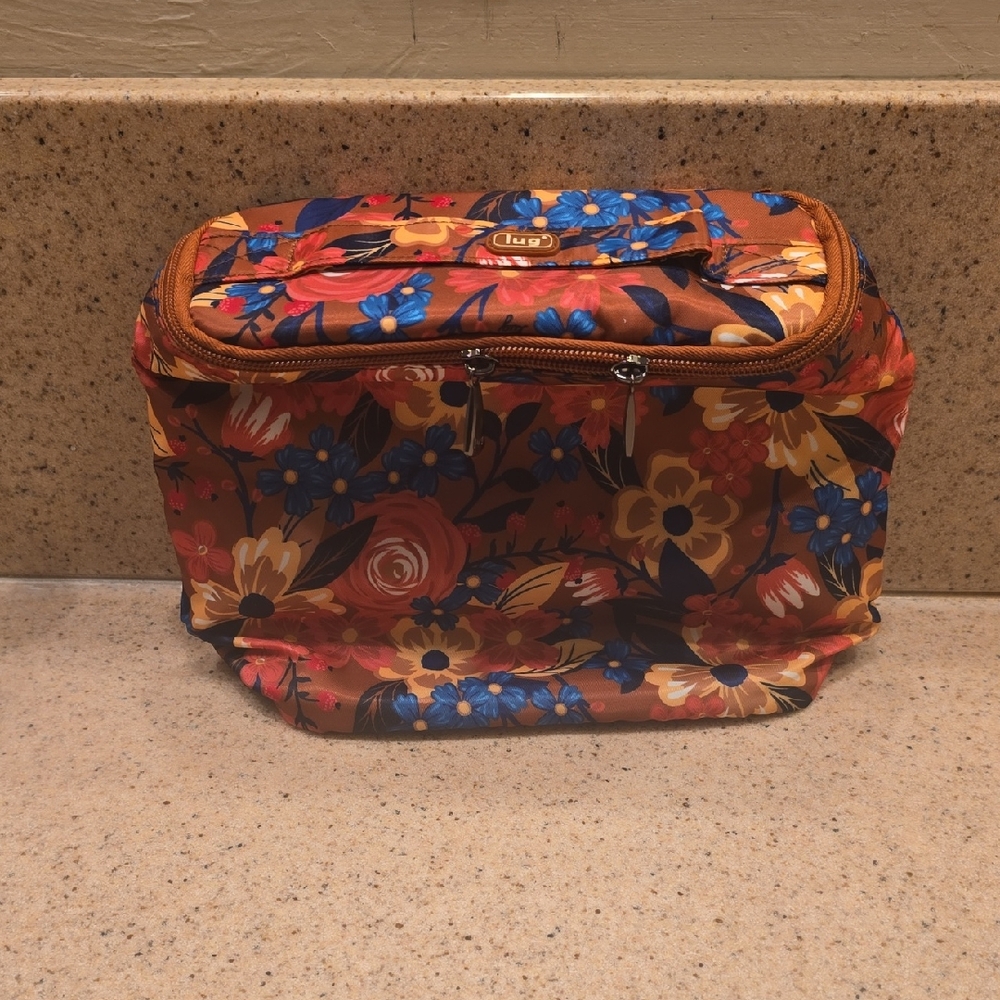 Lug Floral Cosmetic Bag in Orange and Blue